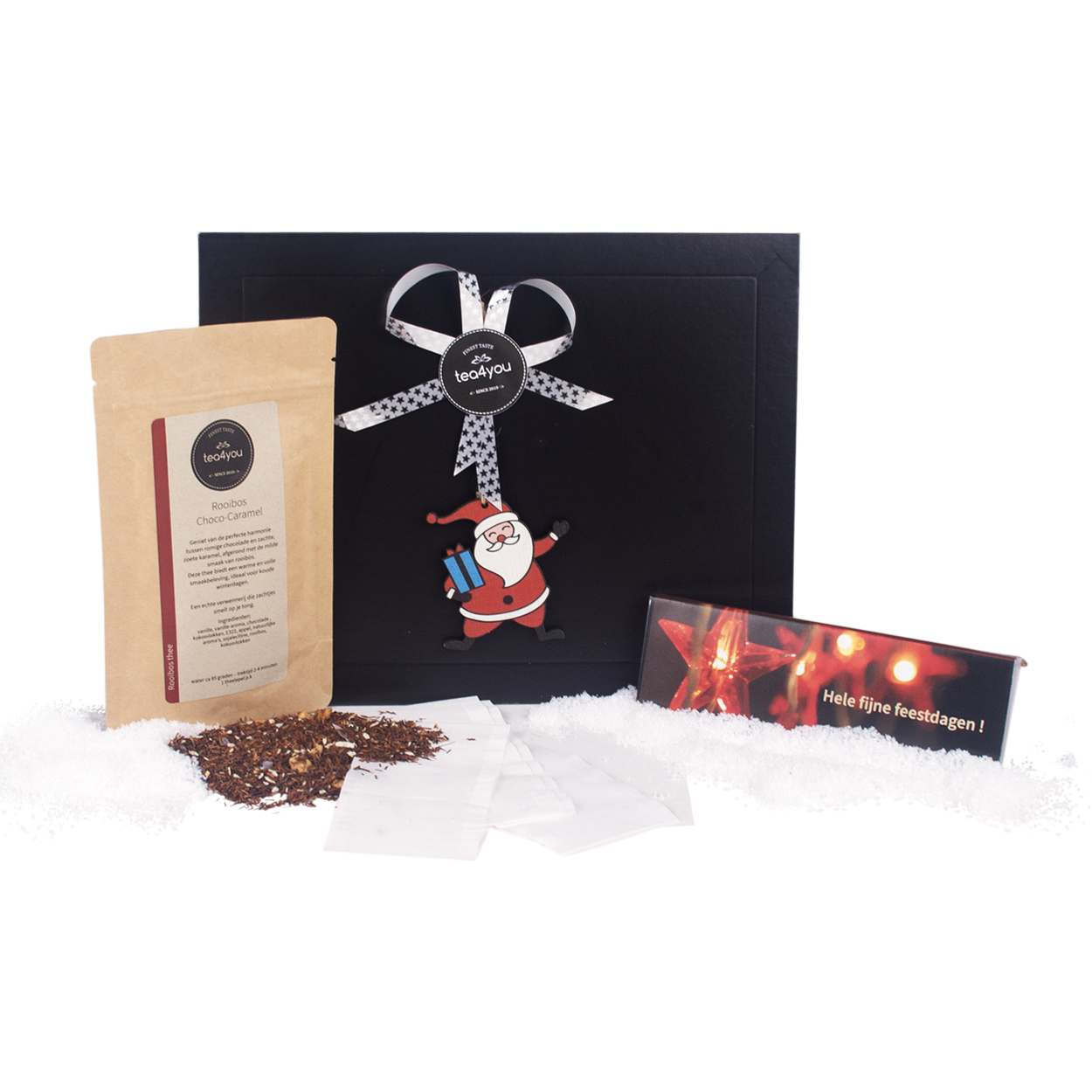 Brievenbus kerstcadeautje met thee en chocolade - Kerstman