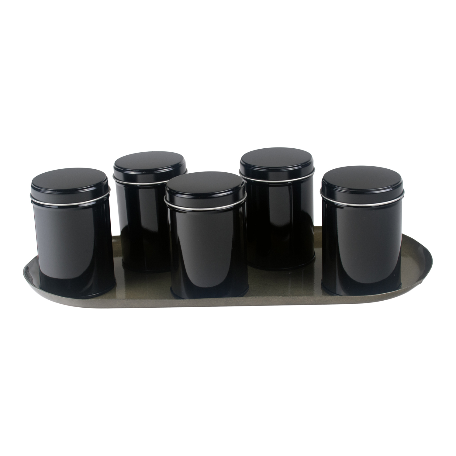 Metalen tray olijf ovaal met 5 blikken zwart