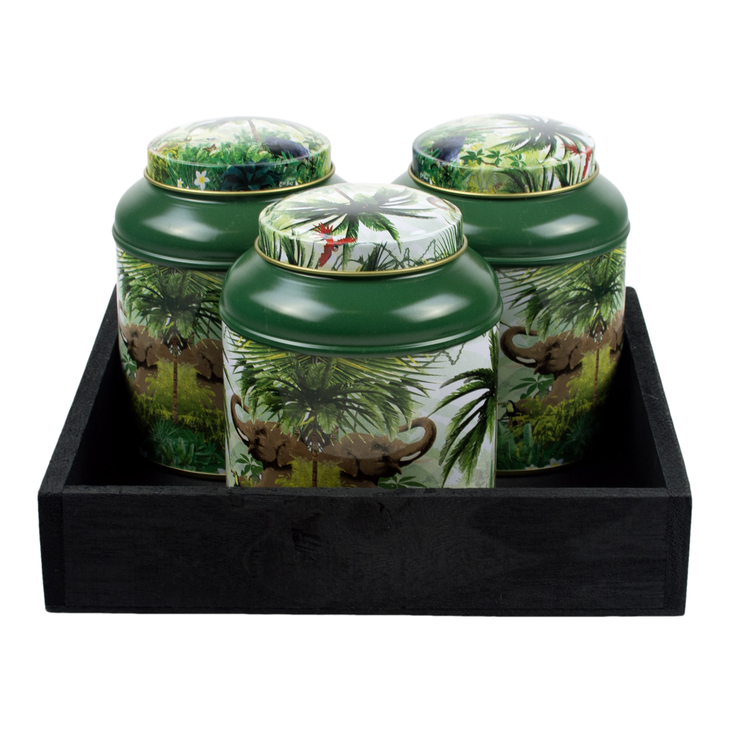 Tray zwart 20x20 met 3 blik Rainforest