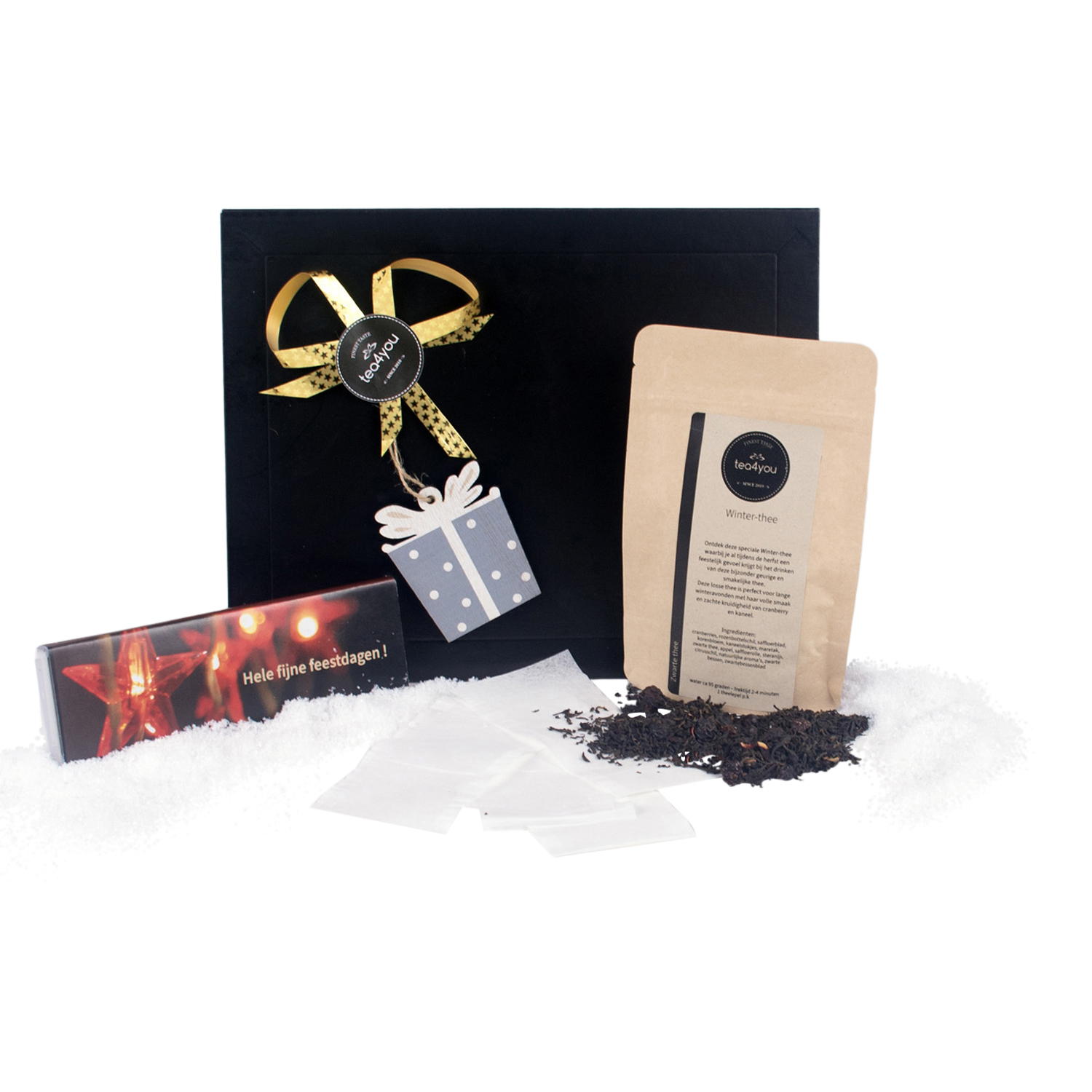 Brievenbus kerstcadeautje met thee en chocolade - Cadeautje