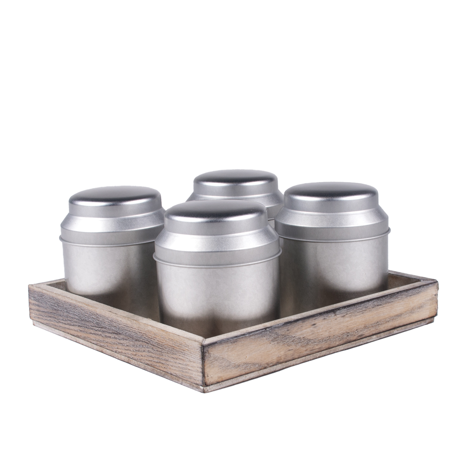 Tray losse thee 20cm naturel 4 zilverkleurige ronde