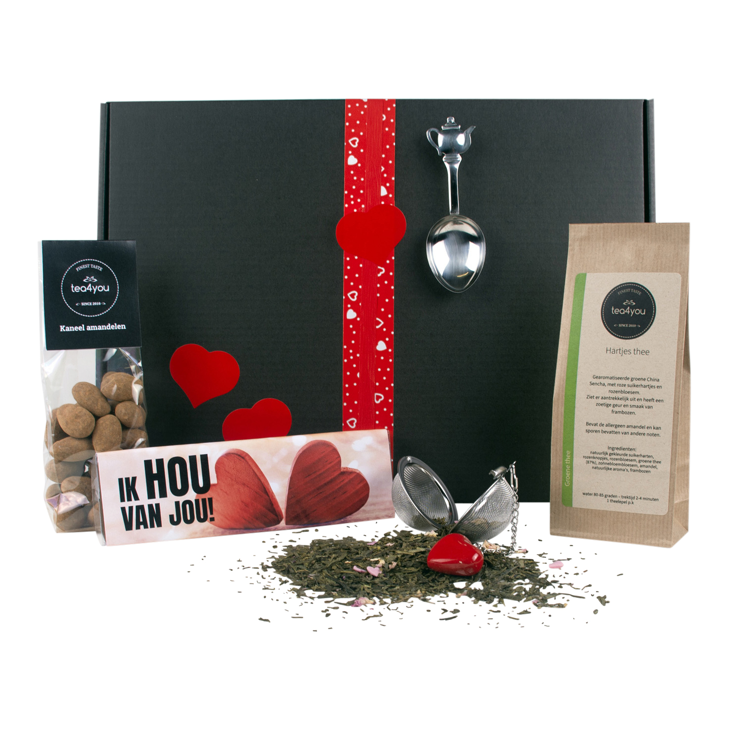 Hartenbox met Hartjesthee en Melk chocolade