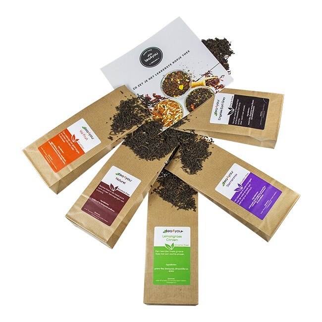 Thee startpakket met 5 soorten losse thee.