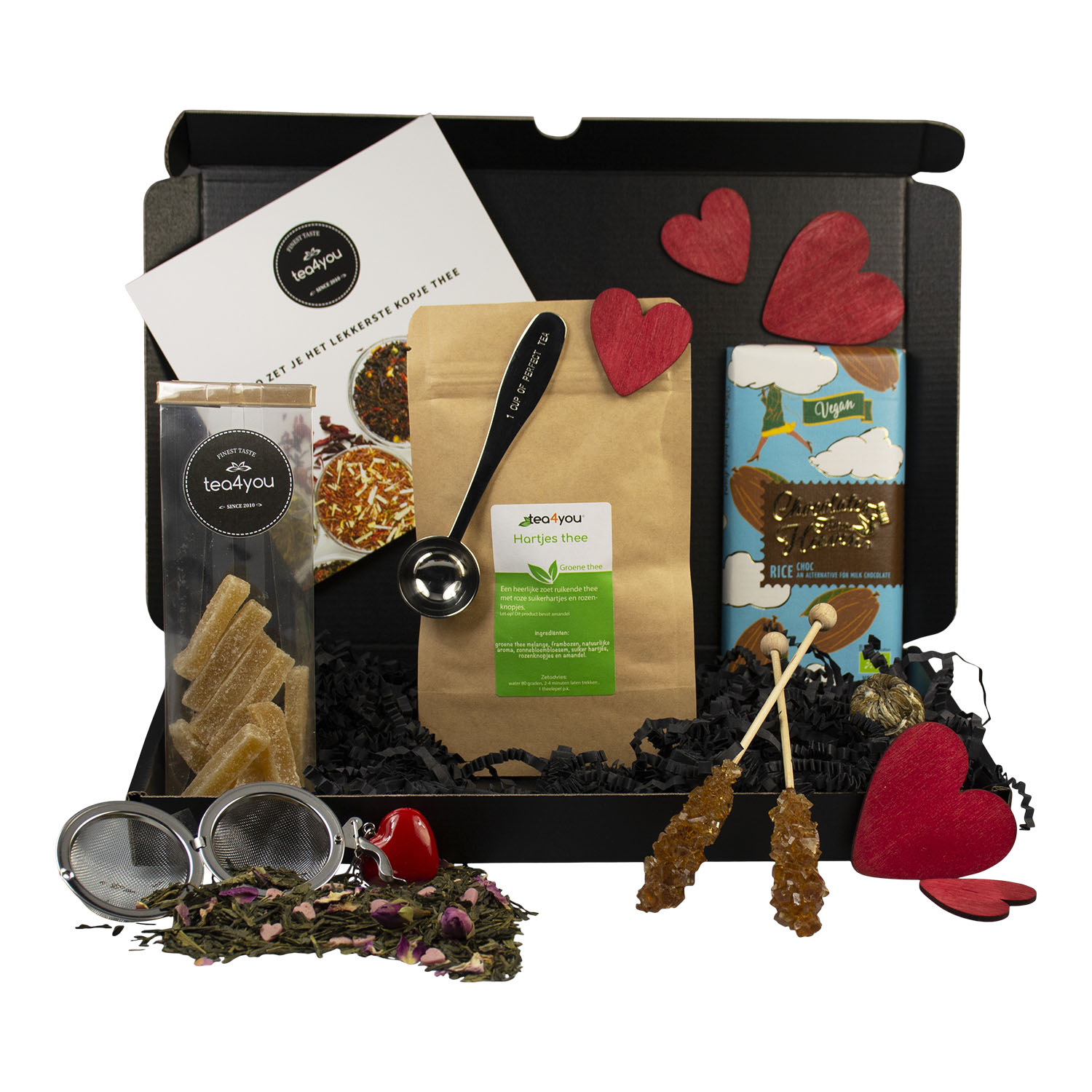 Hartenbox met Hartjesthee en Rijstchocolade (Vegan)