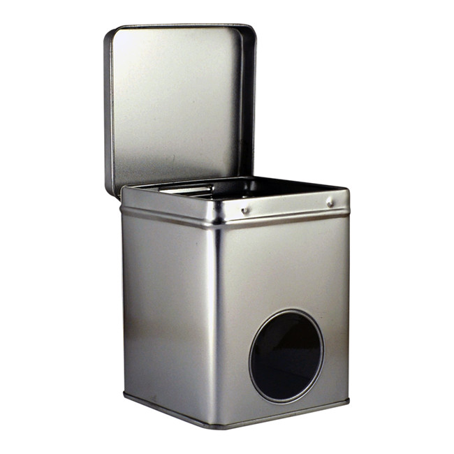 Vierkant blik met rond venster 7,5x7,5x10