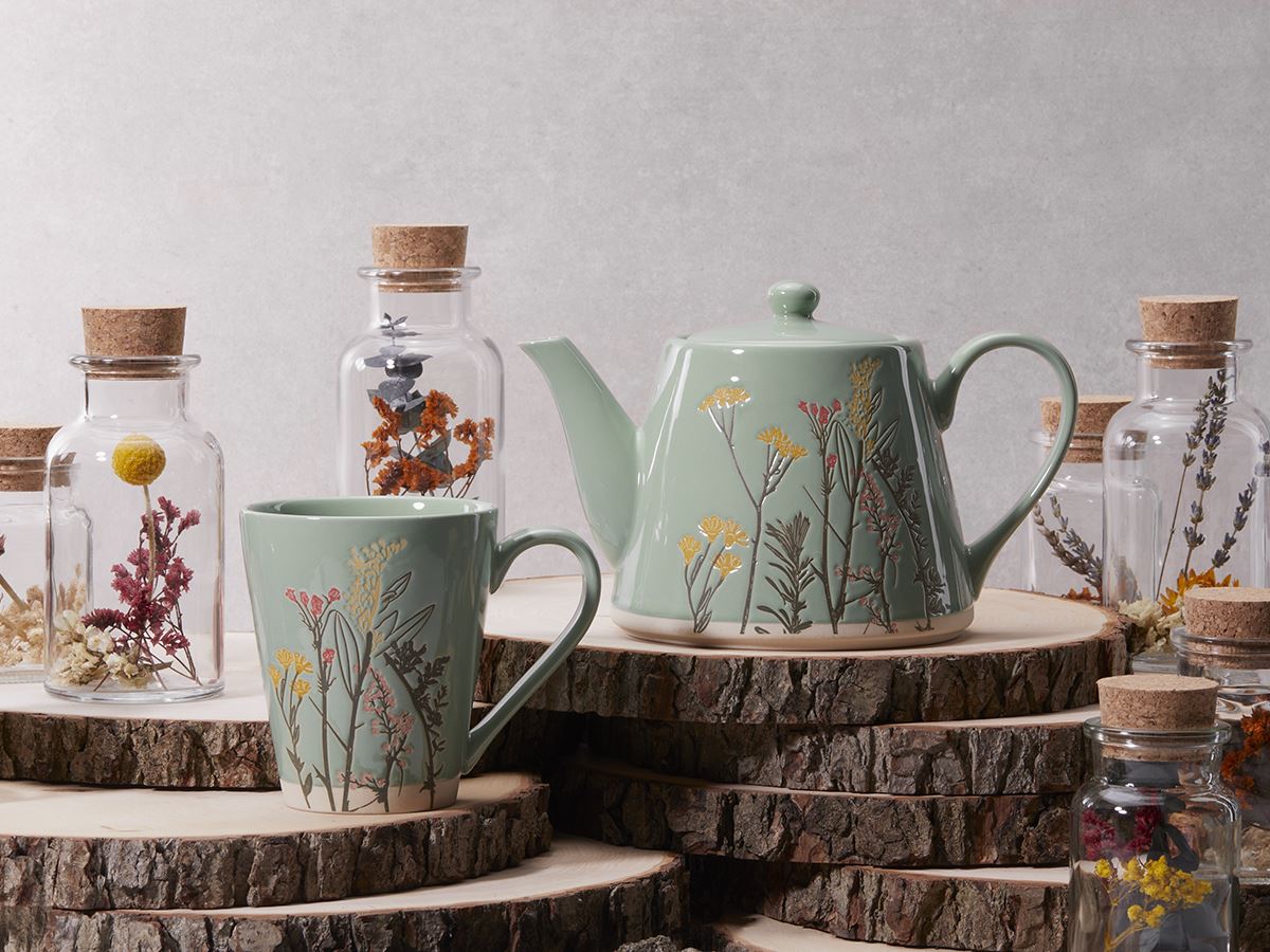 Wilde bloemen theepot groen 