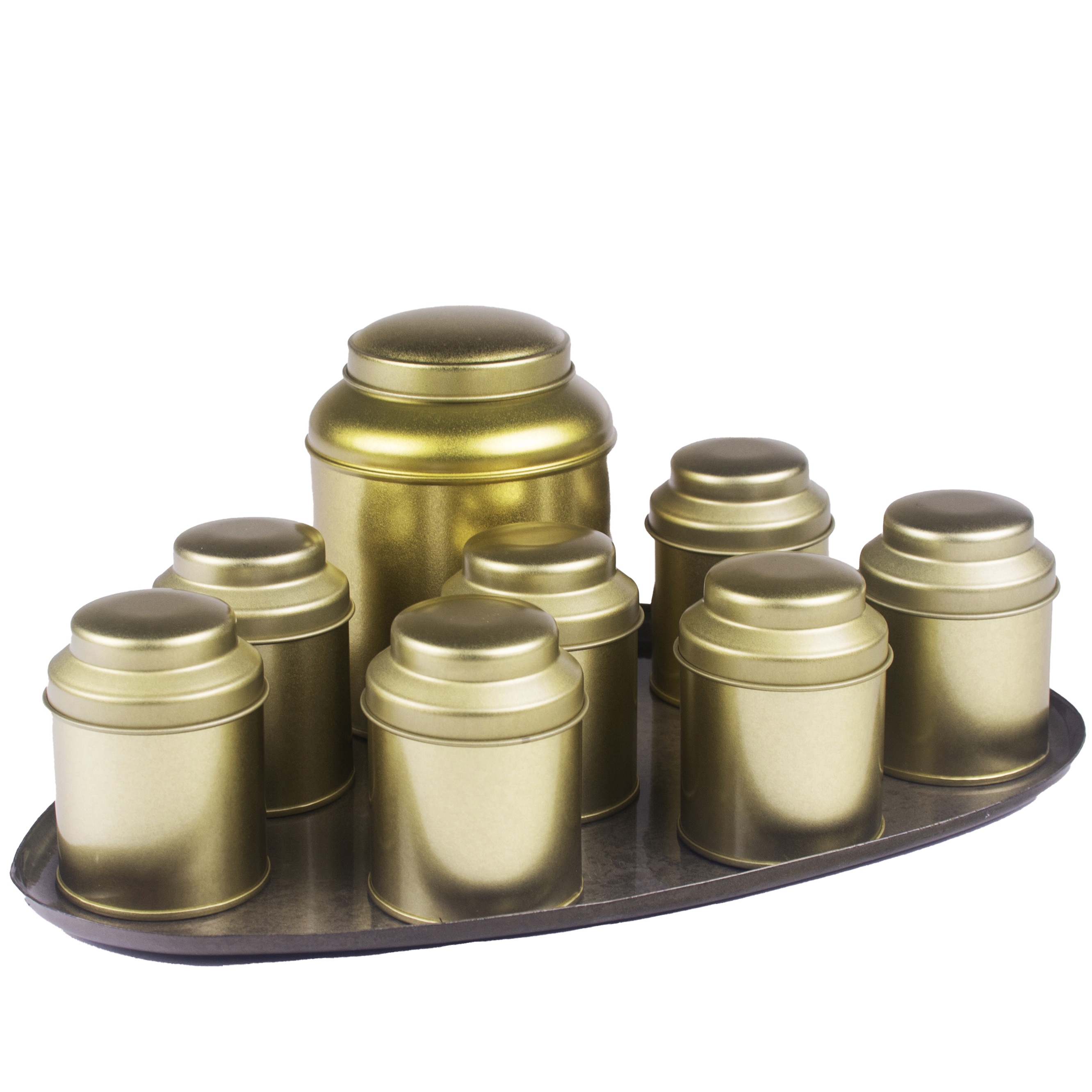 Metalen tray olijf met 8 blikken goud