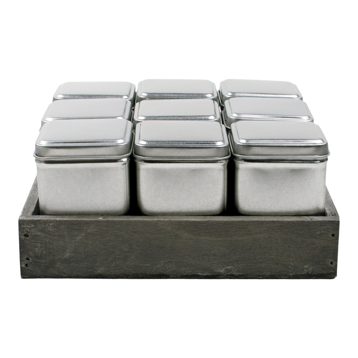 Tray grey 20 x 20 met 9 blik zilverkleurig vierkant