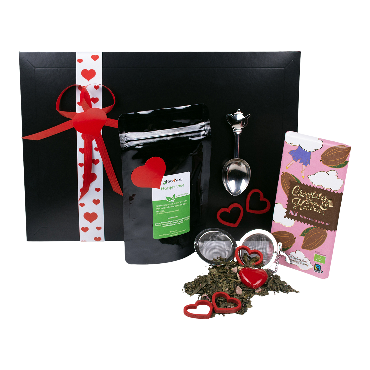 Hartenbox met Hartjesthee en Melk chocolade