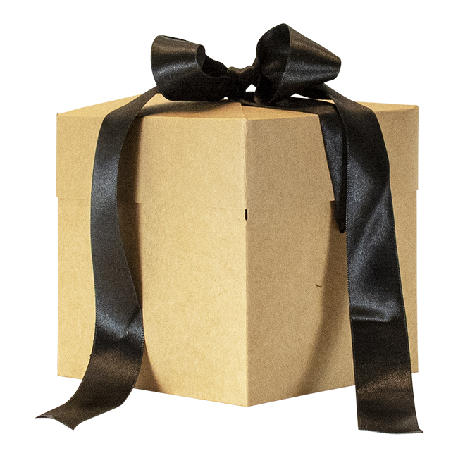 Kraft cadeaudoos met zwarte strik 15x15x15