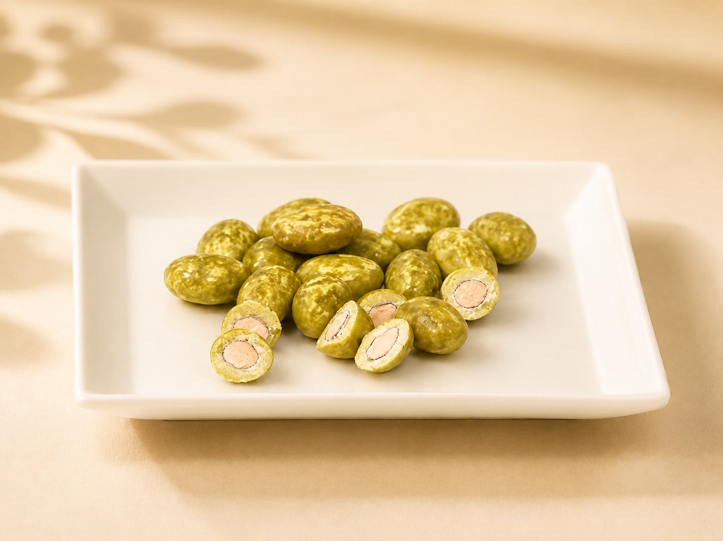 Matcha Amandelen met witte chocolade
