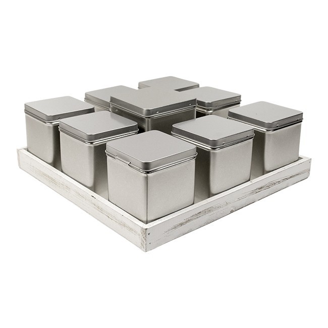 White wash tray 30x30 met blik 8x100 en 1x250