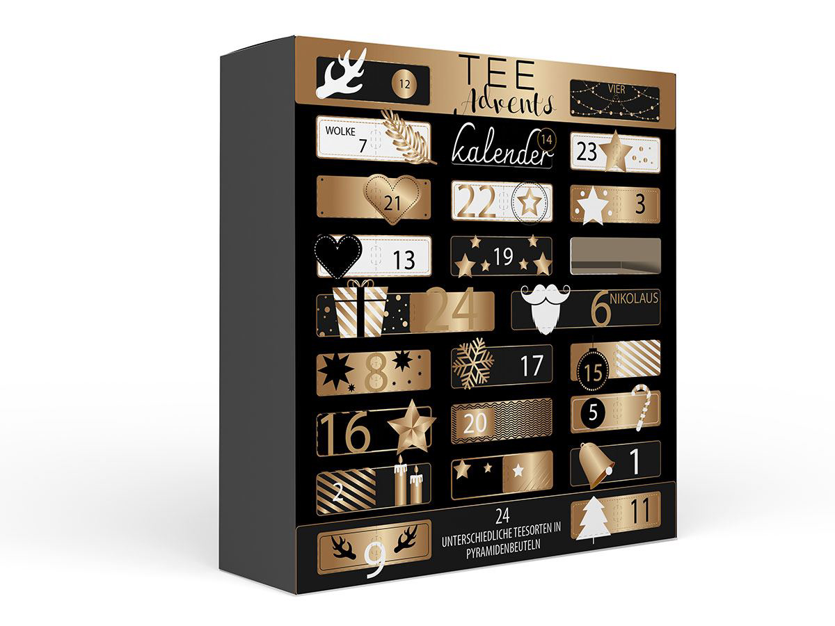 Adventskalender thee "de Luxe" zwart-goud