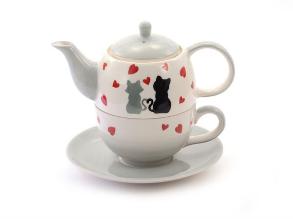 Tea for one set "Little cat grey & black"