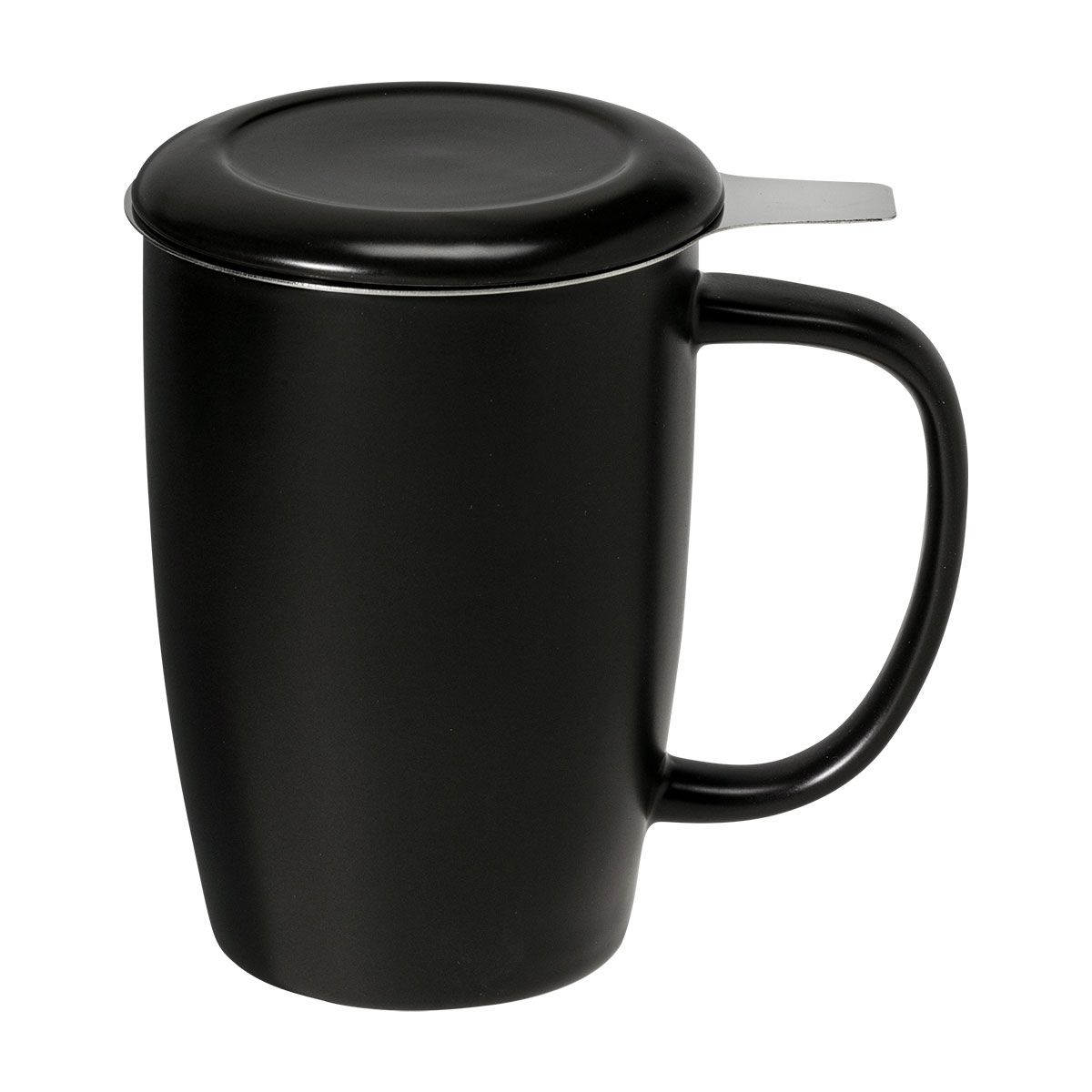 Beker mat zwart met theezeef